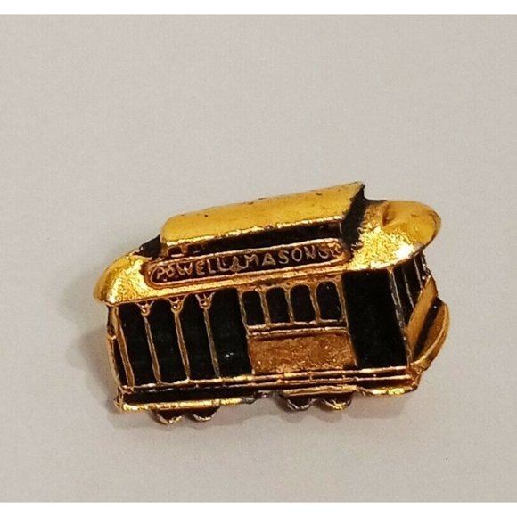 Powell & Mason Cable Car Street Trolley 1" Gold Tone Metal Lapel Pin Pinback - Picture 5 of 6